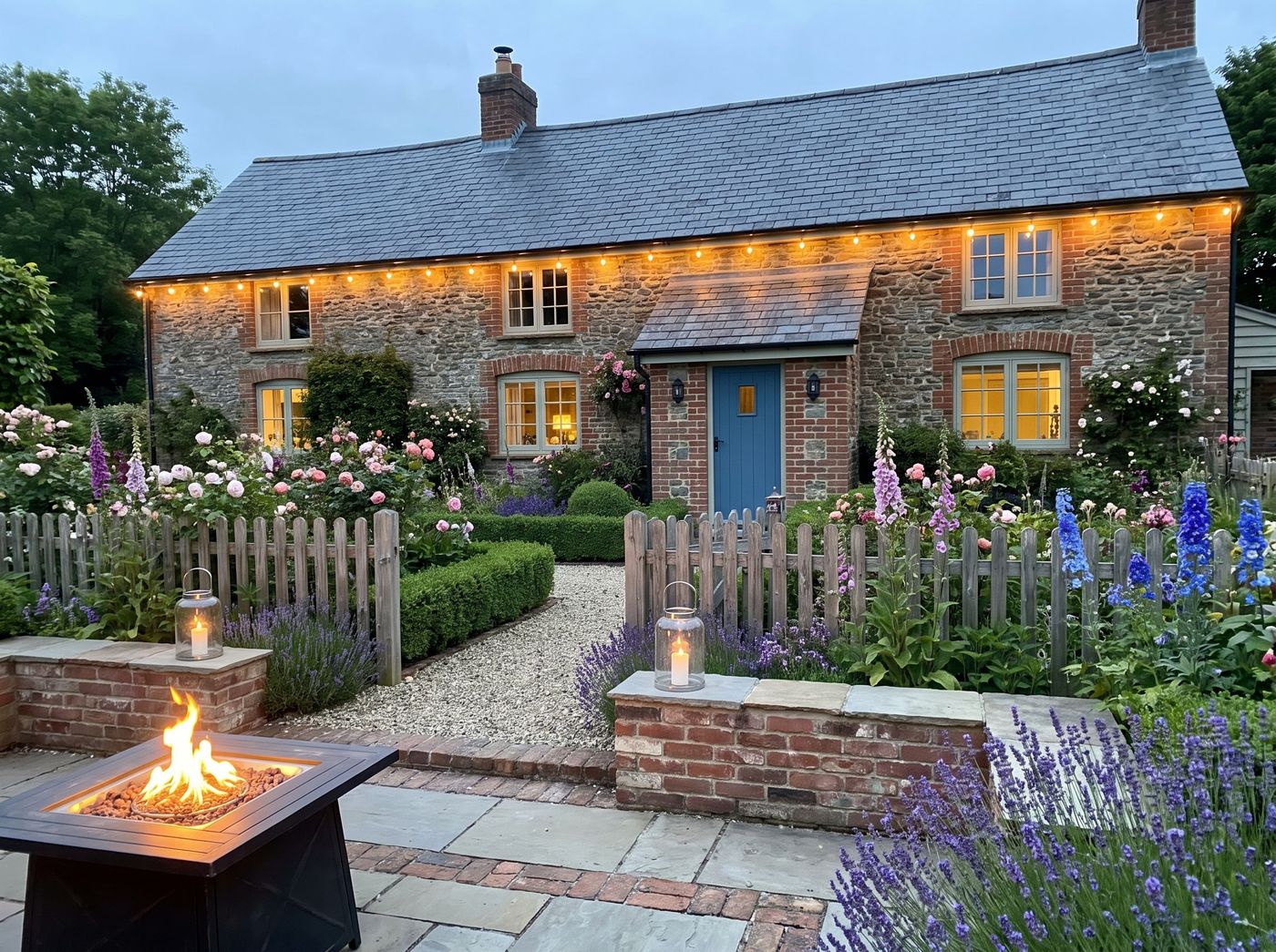 Gas Fire Pit Facing Stone Cottage