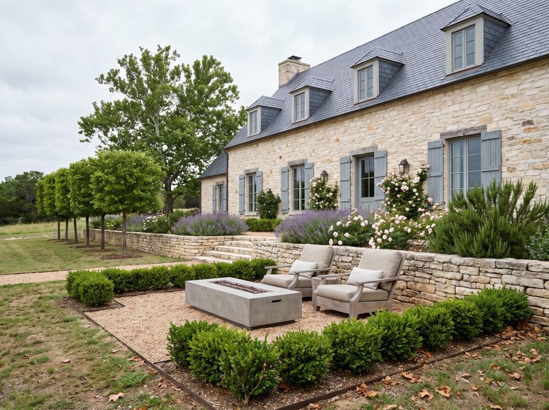 Gravel Patio with Concrete Fire Table