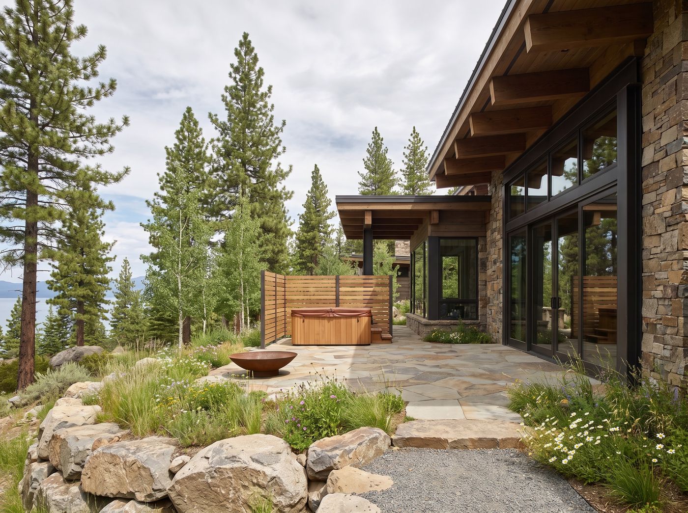 Hot Tub Terrace with Low Fire Bowl