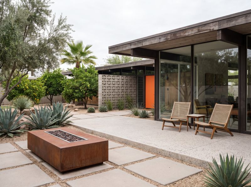 Rusted Fire Table on Concrete Pavers