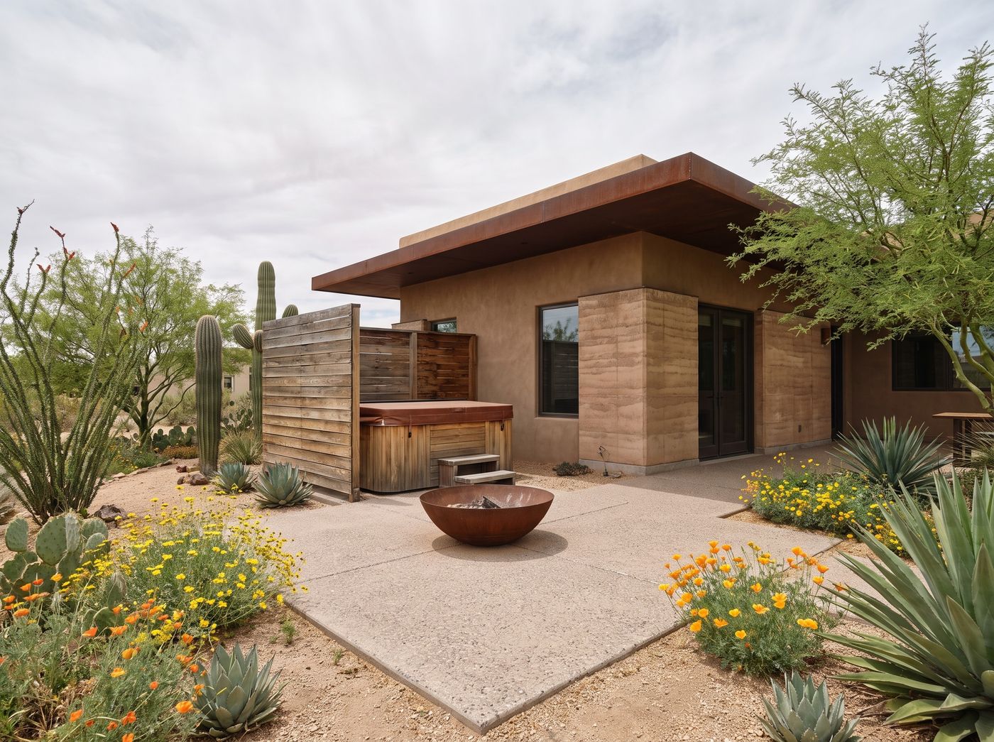 Screened Hot Tub and Corten Fire Bowl