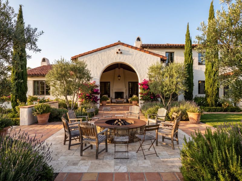 Spanish Revival Patio with Circular Fire Pit