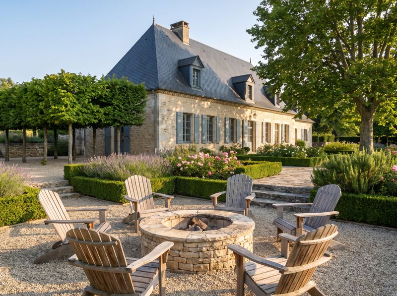 Stacked Limestone Fire Pit on Gravel Terrace