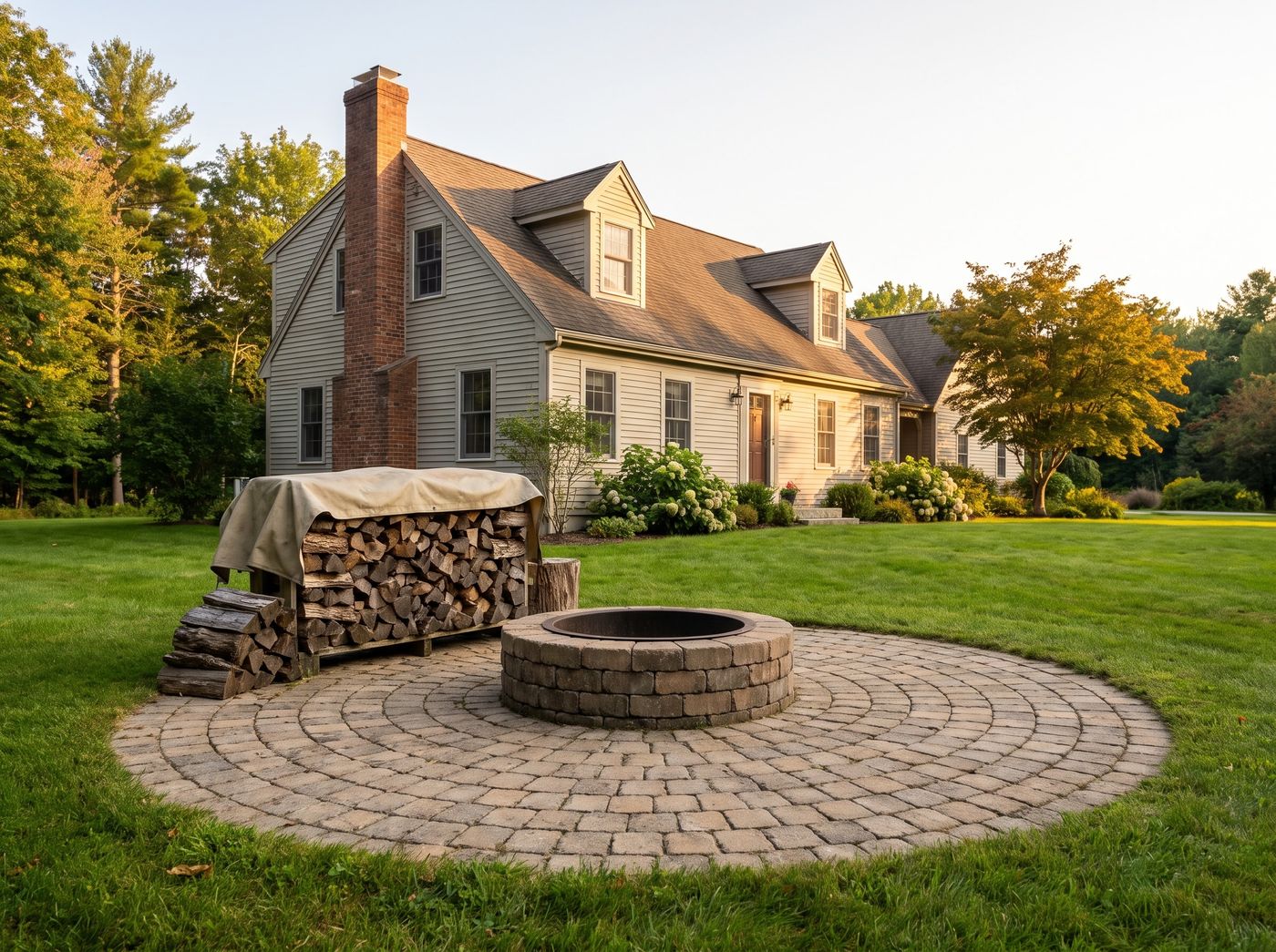 Stone Fire Pit on Circular Pavers