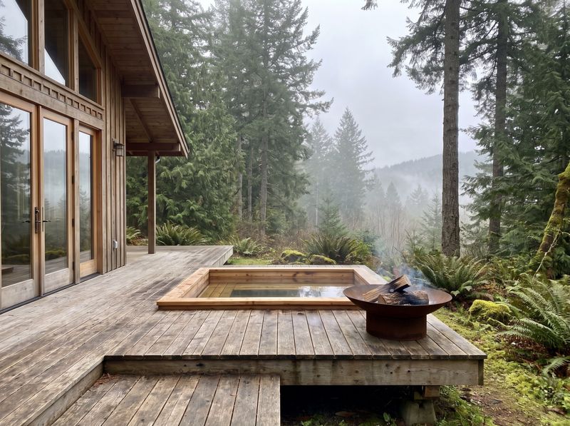 Sunken Cedar Hot Tub with Fire Bowl