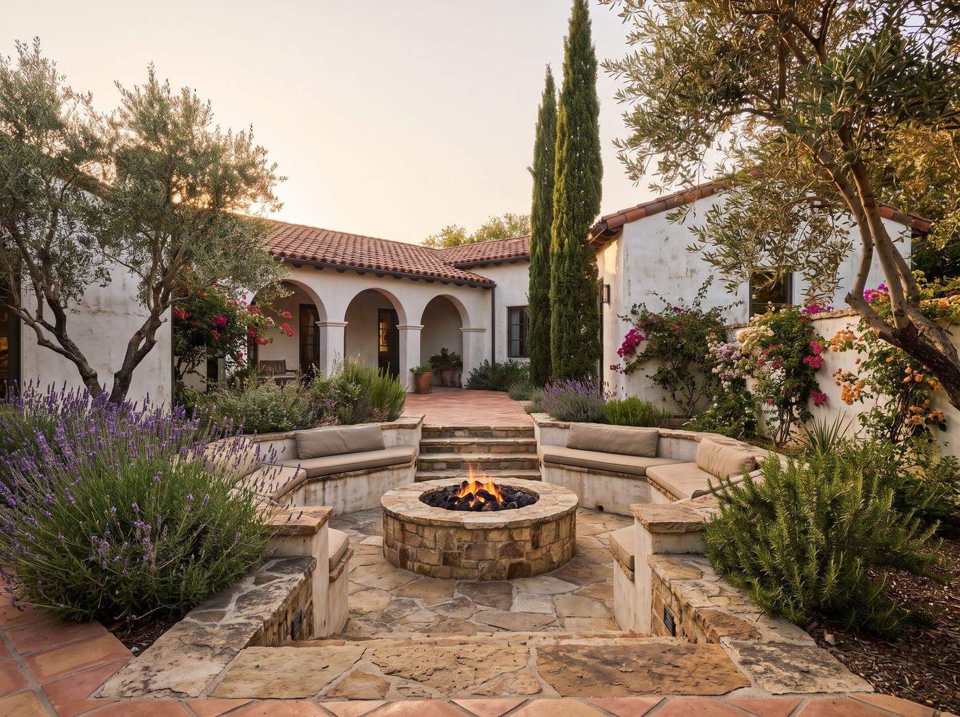 Sunken Fire Pit with Built-In Benches