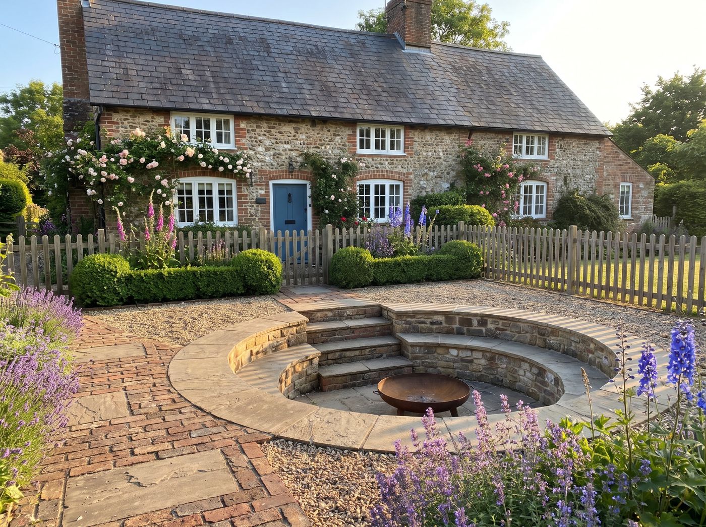 Sunken Fire Pit with Built-in Benches