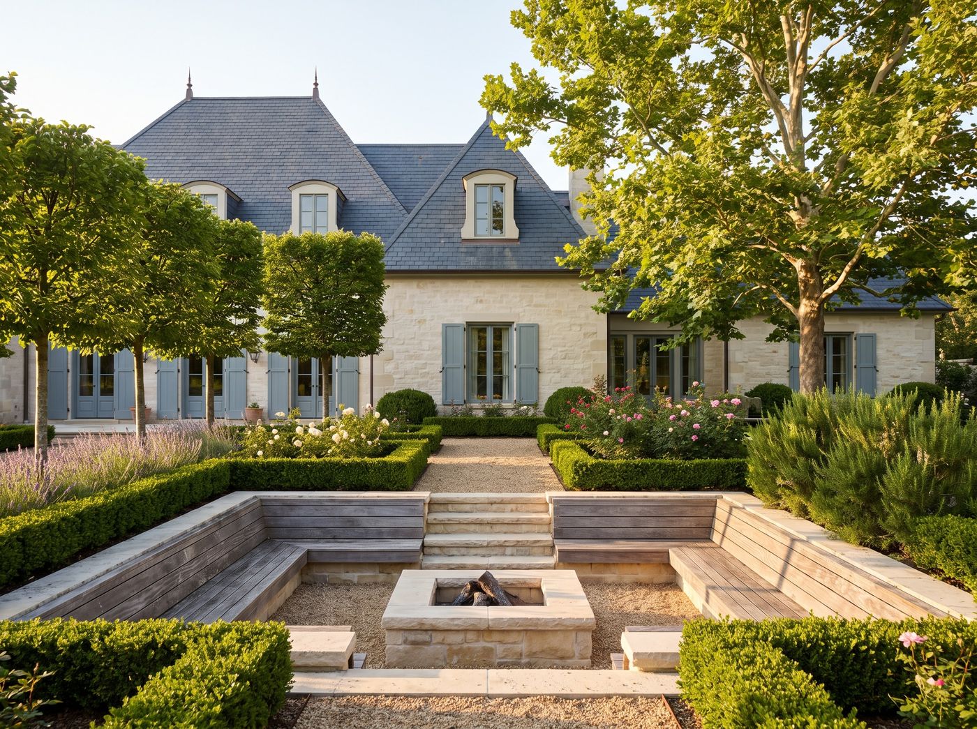 Sunken Fire Pit with Built-In Benches