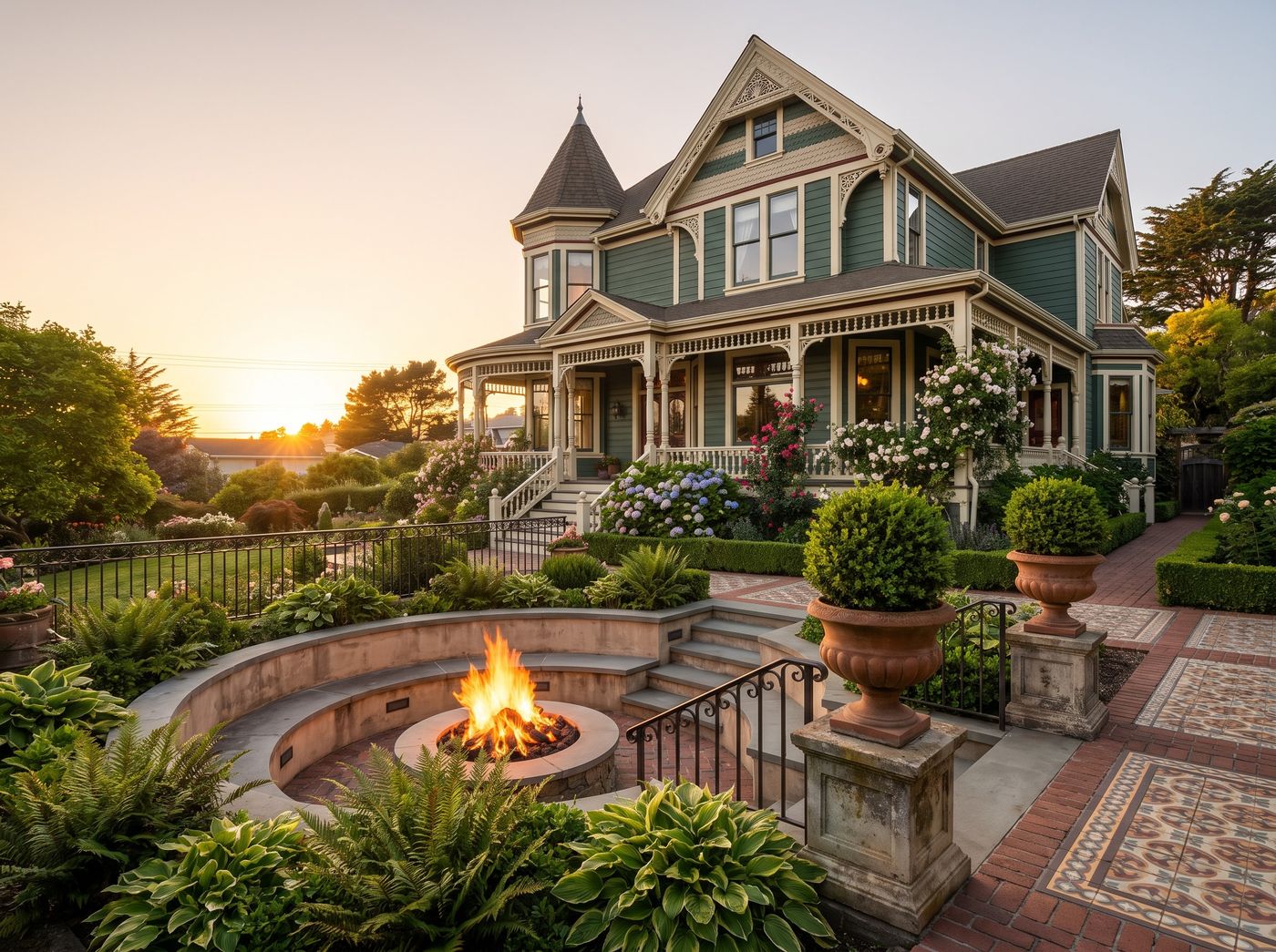 Sunken Fire Pit with Built-In Benches