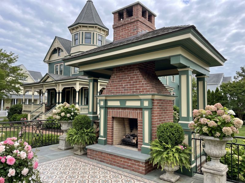 Victorian Pavilion with Brick Outdoor Fireplace