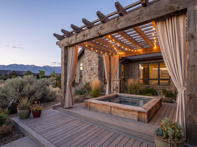 Wooden Hot Tub Under Timber Pergola