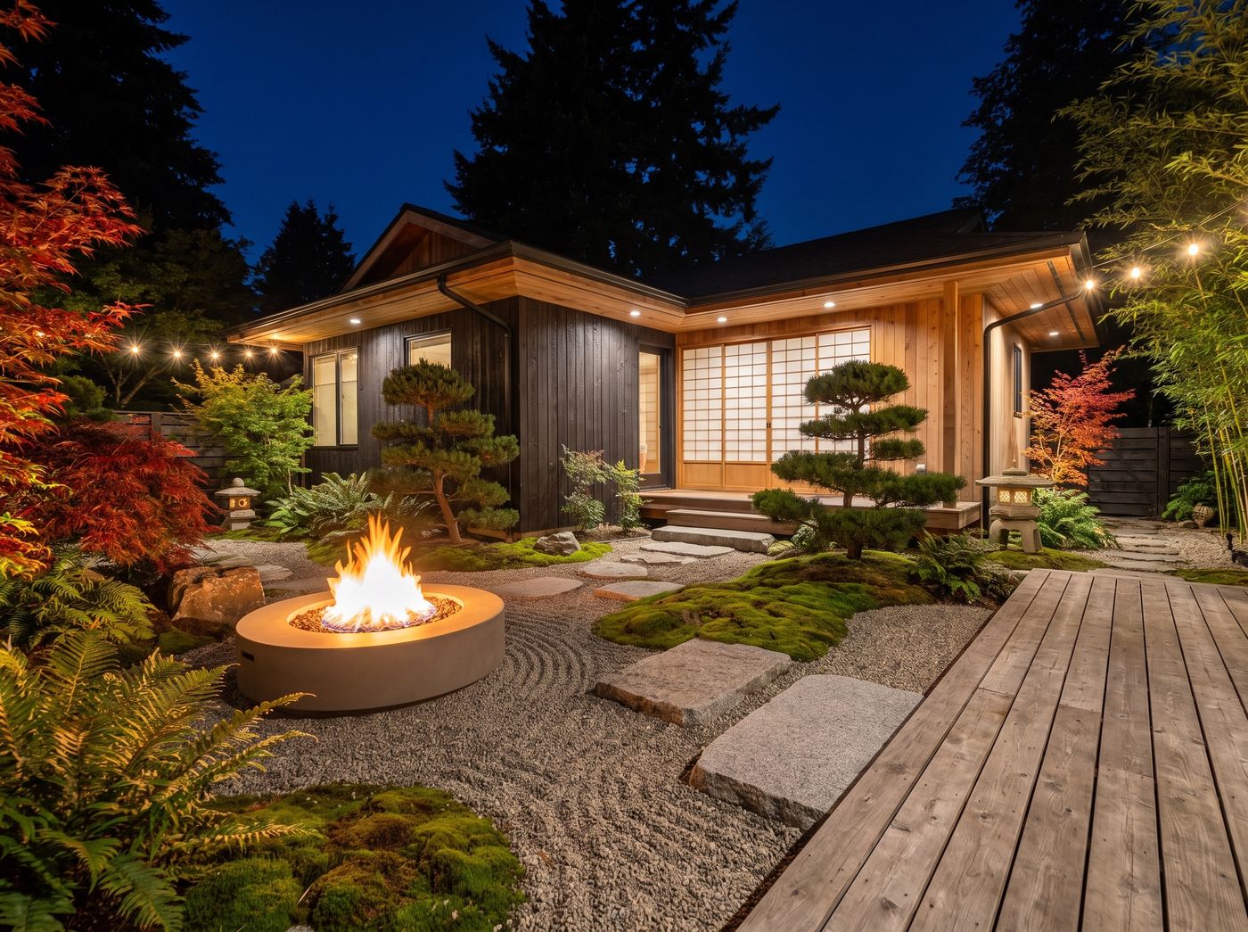 Zen Courtyard with Circular Gas Fire Pit