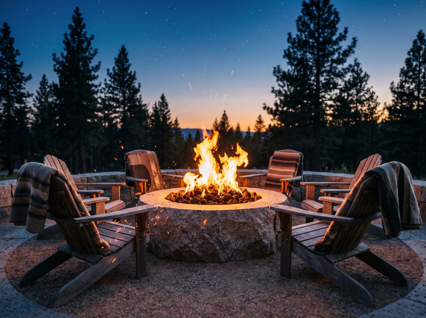 Circular Fire Pit with Stone Bench