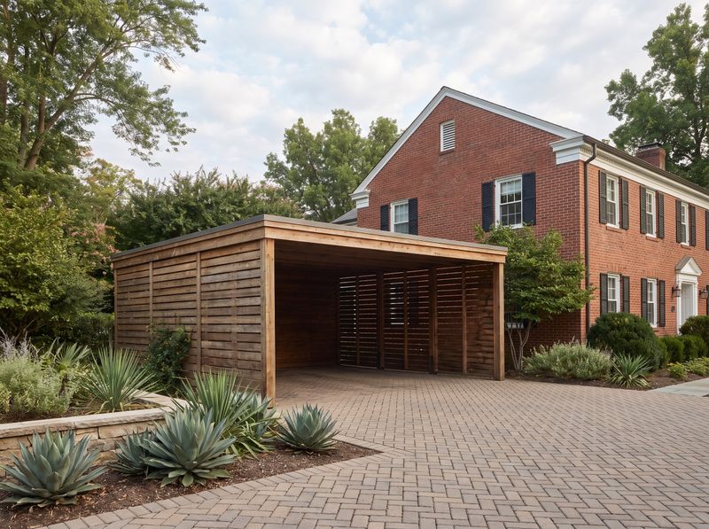 Cedar Slats Carport beside Paver Driveway