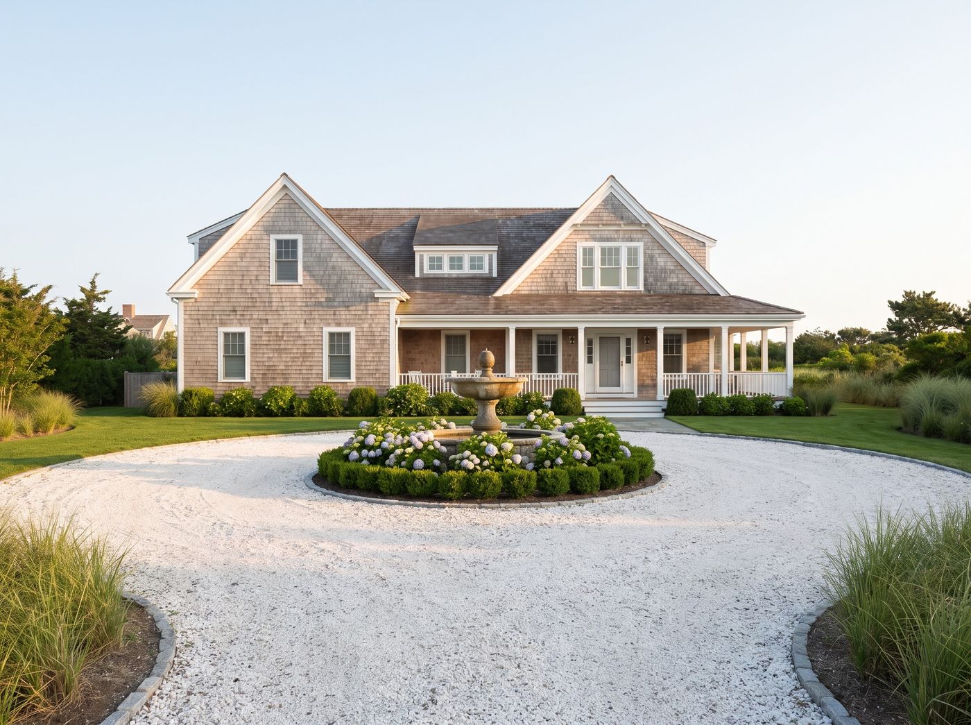Circular Gravel Driveway with Central Fountain