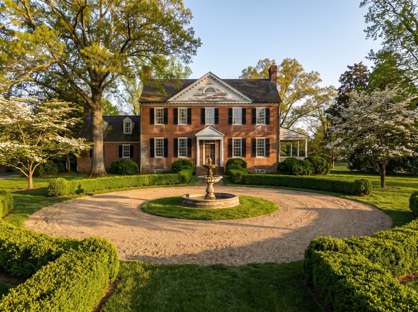 Circular Gravel Driveway with Tiered Fountain