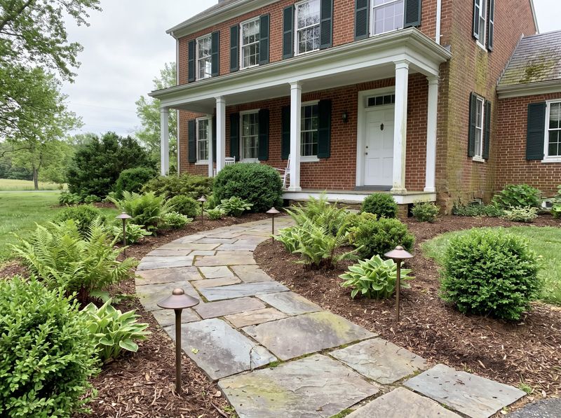 Curved Flagstone Walkway to Colonial Porch