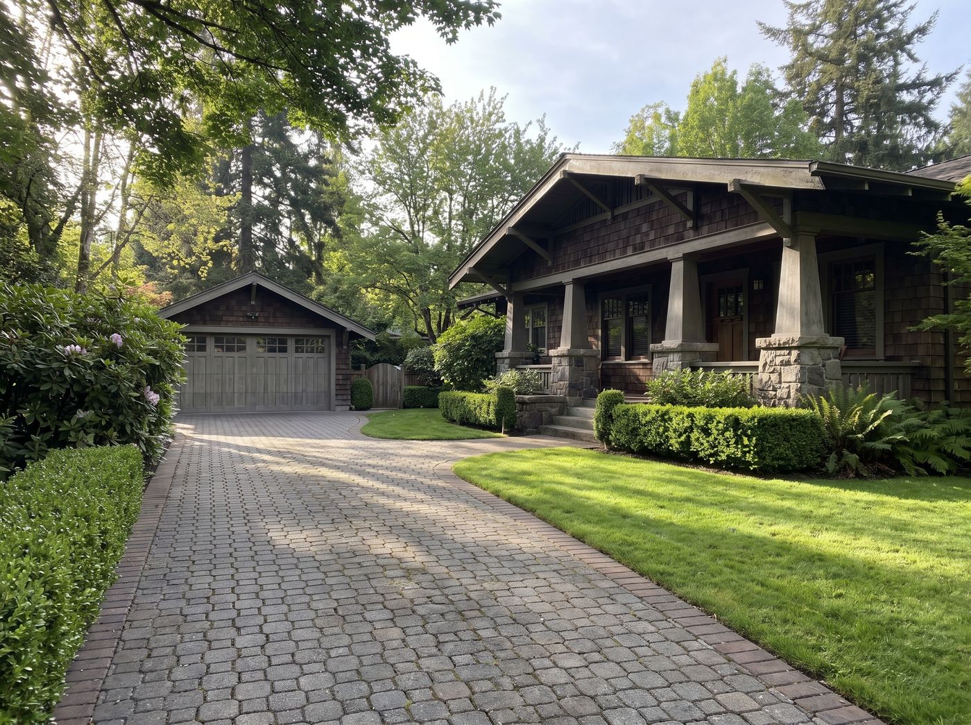 Curving Paver Driveway with Brick Border