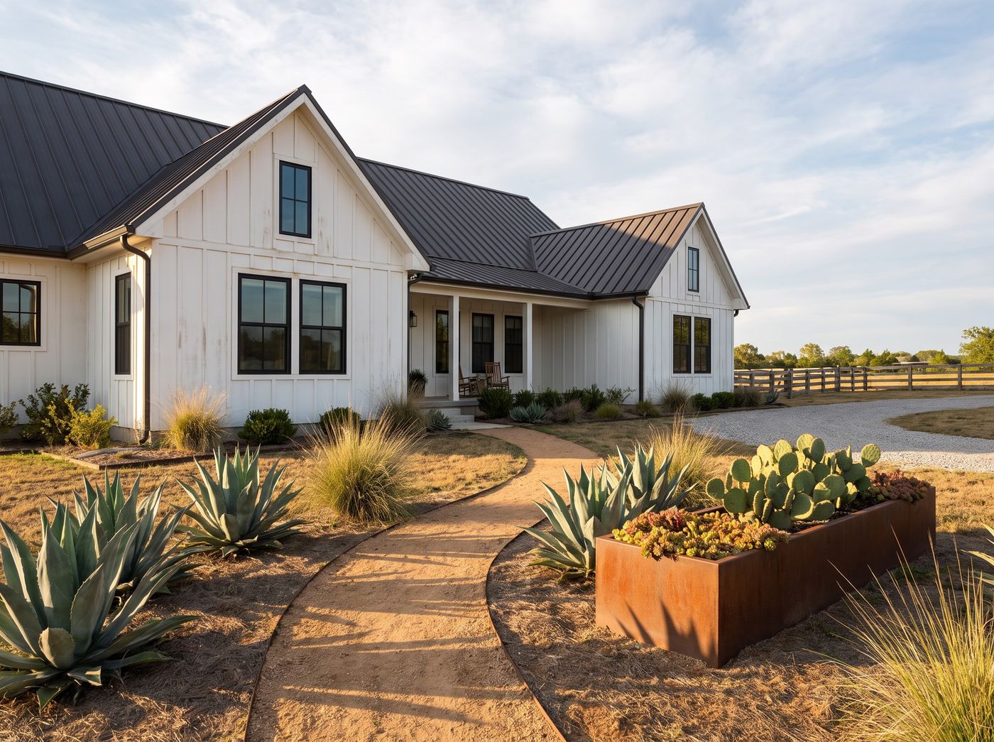 Curving Walkway Through Desert Agave Garden