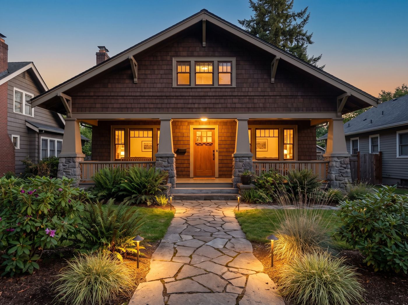 Flagstone Walkway Leading to Craftsman Porch