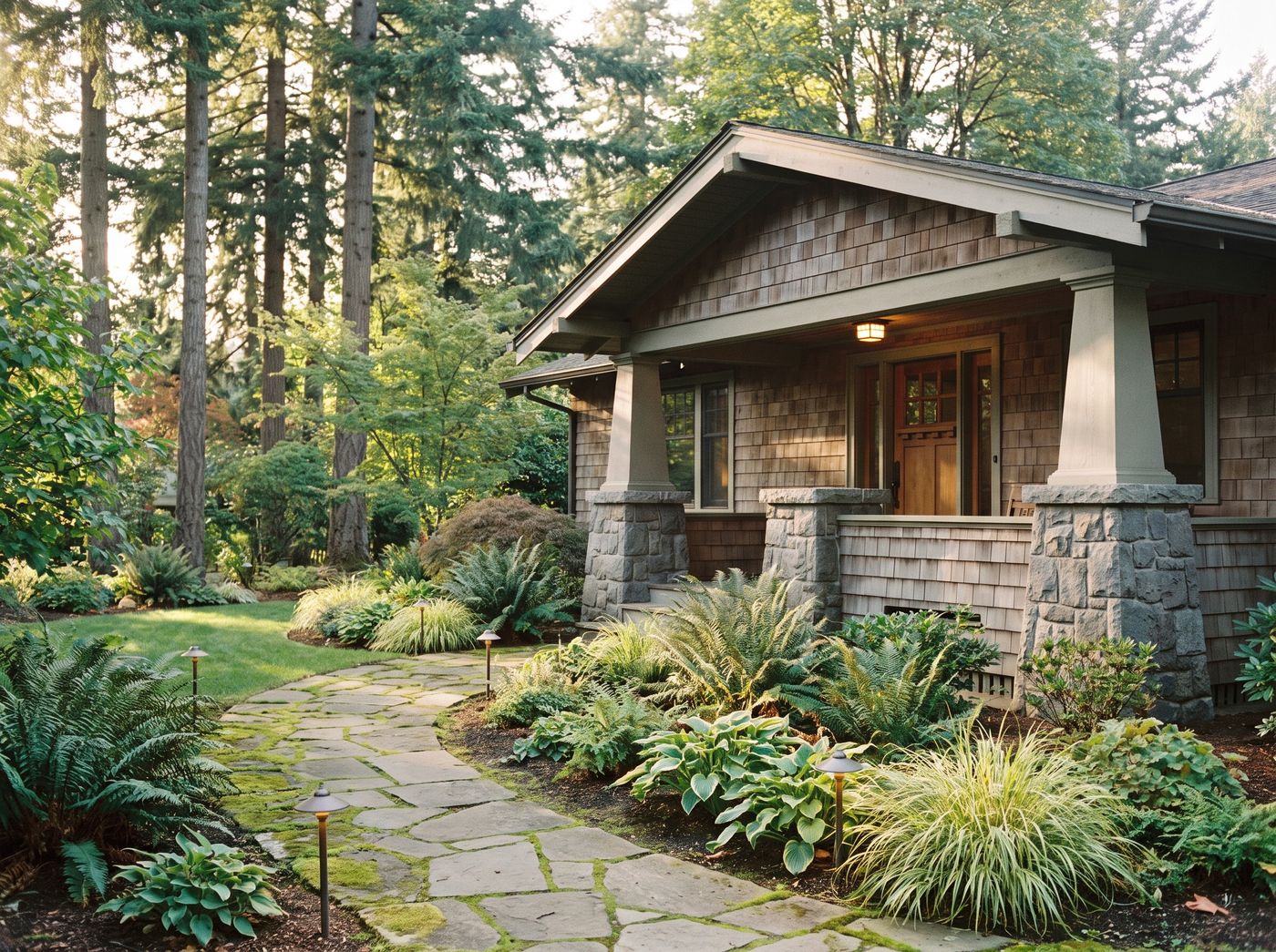 Flagstone Walkway to Shingled Front Porch