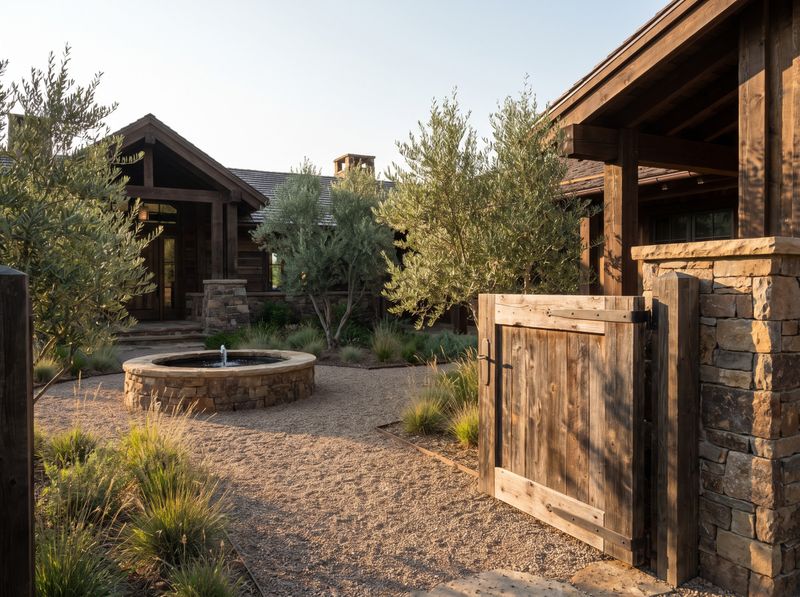 Gravel Courtyard with Circular Stone Fountain