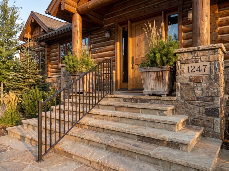 Log Cabin Entry with Stone Steps