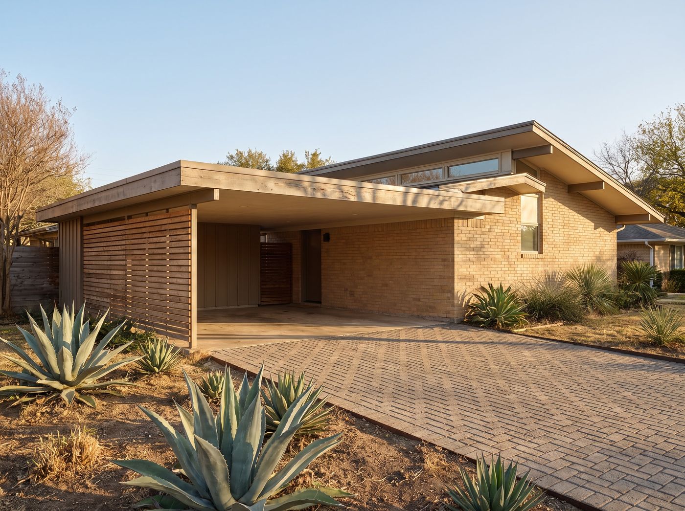 Mid-Century Carport with Cedar Slats