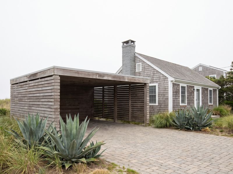 Slatted Cedar Carport on Paver Driveway