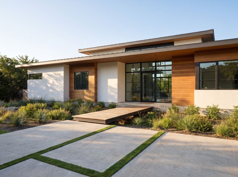 Wood Entry Bridge Across Concrete Driveway