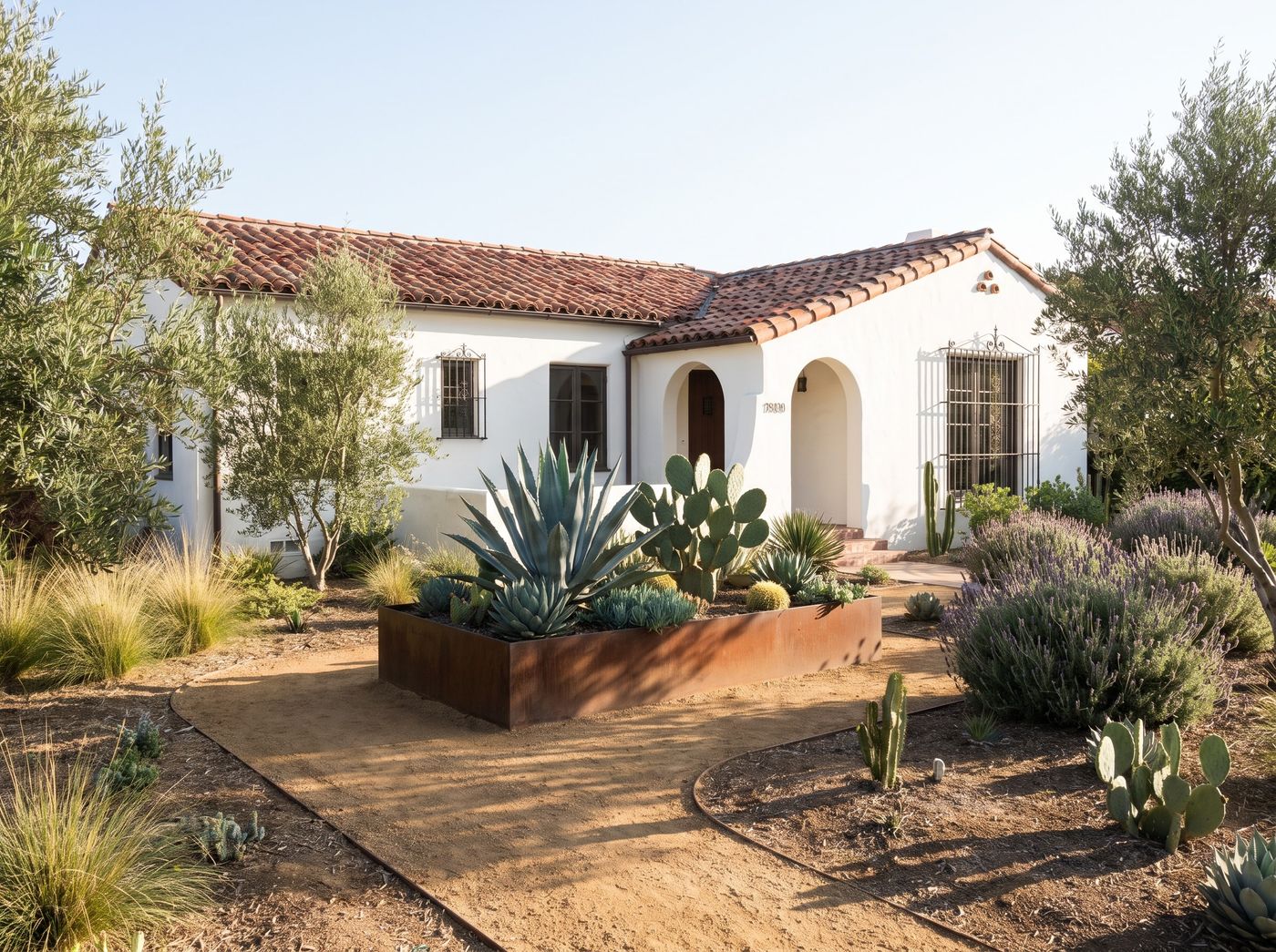 Xeriscape Garden with Weathered Steel Planter