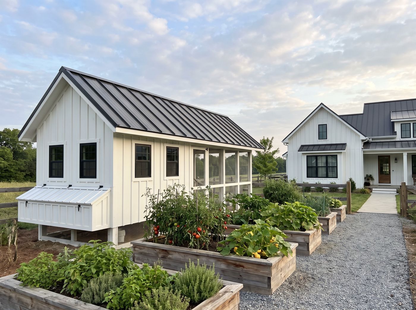 Board-and-Batten Chicken Coop and Raised Beds