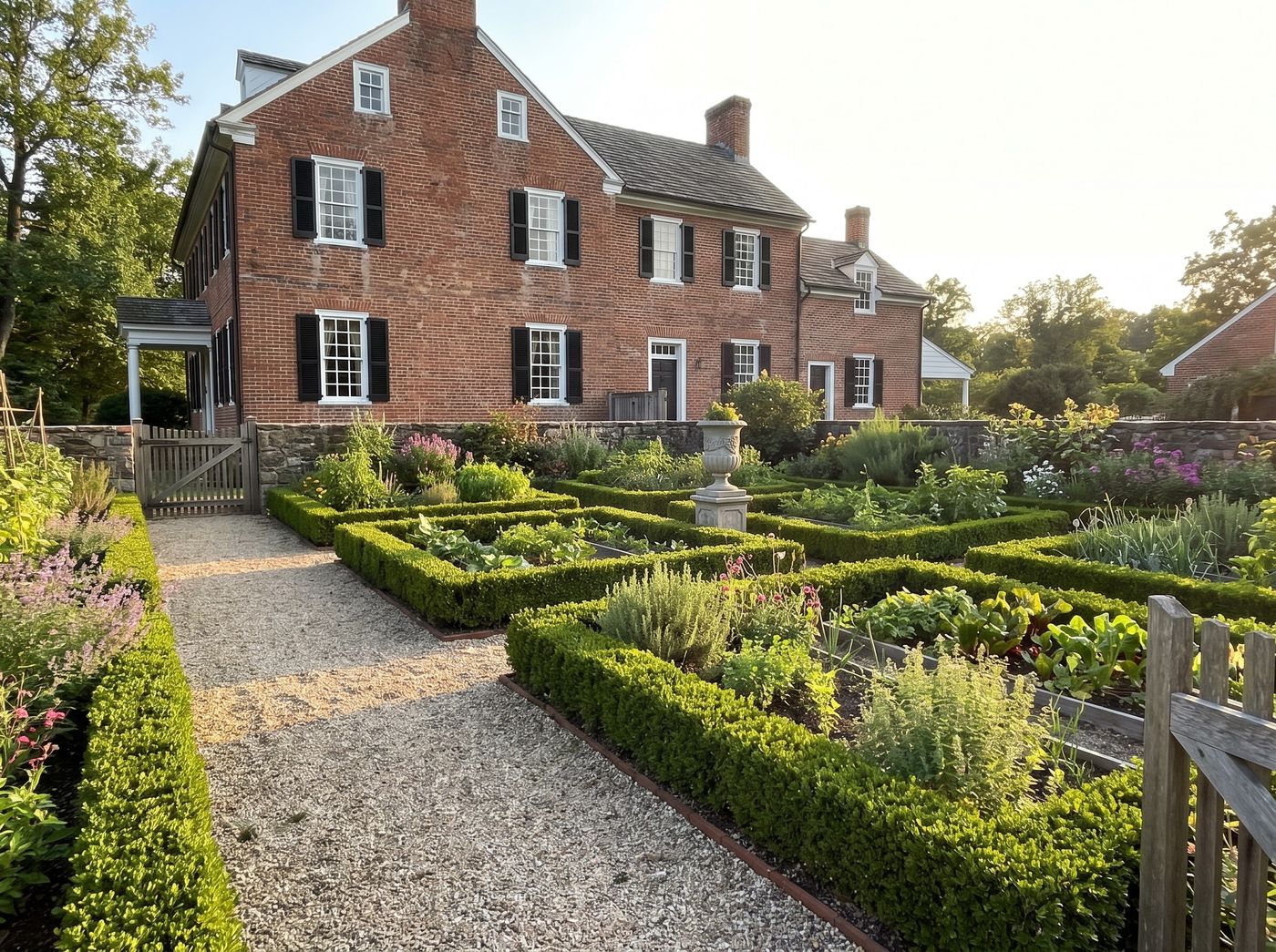 Boxwood-Lined Potager with Stone Urn