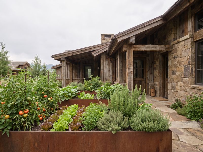 Corten Raised Beds Along Stone Walkway
