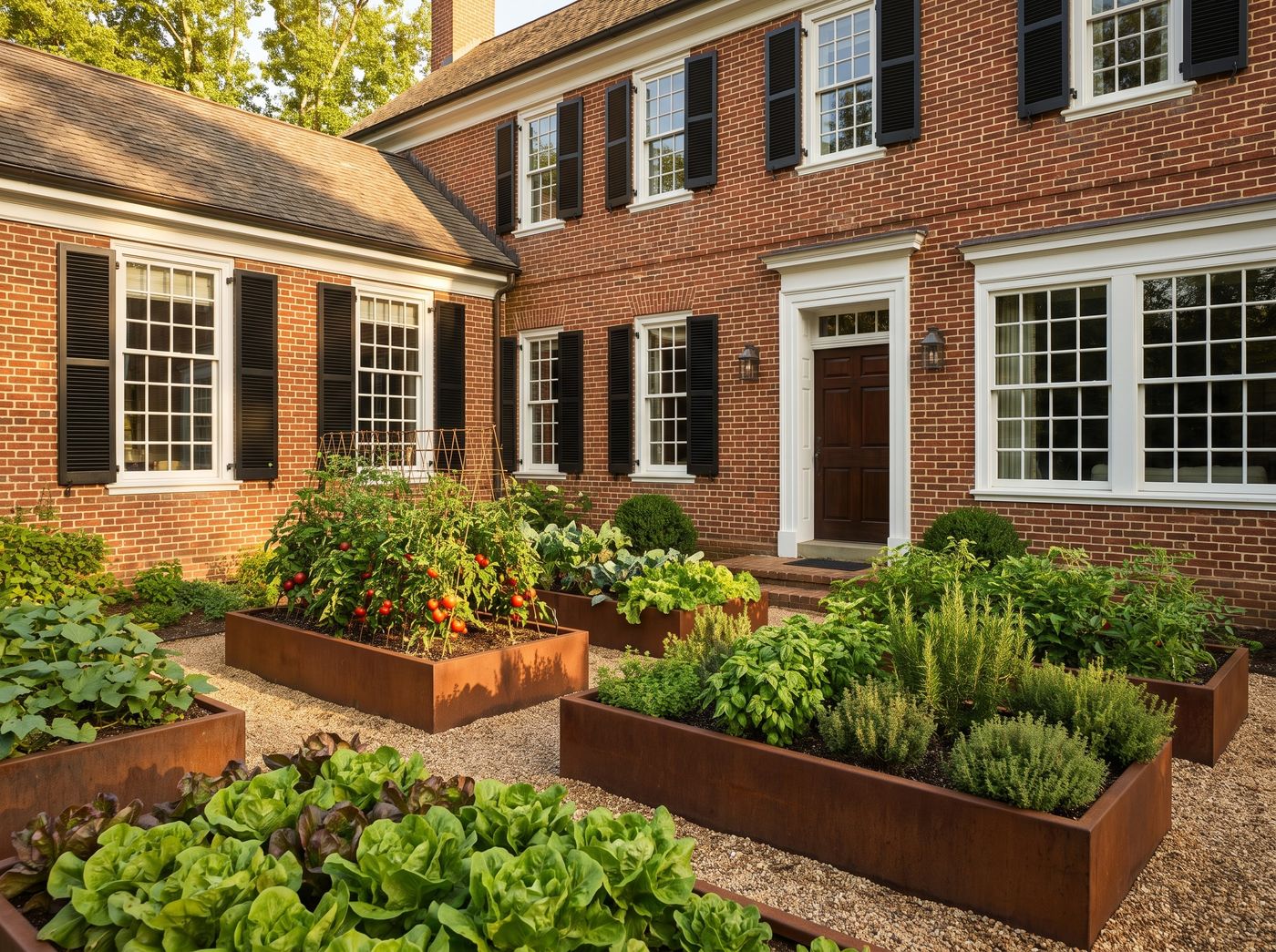 Corten Raised Beds in Brick Courtyard