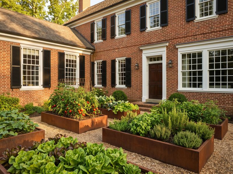 Corten Raised Beds in Brick Courtyard