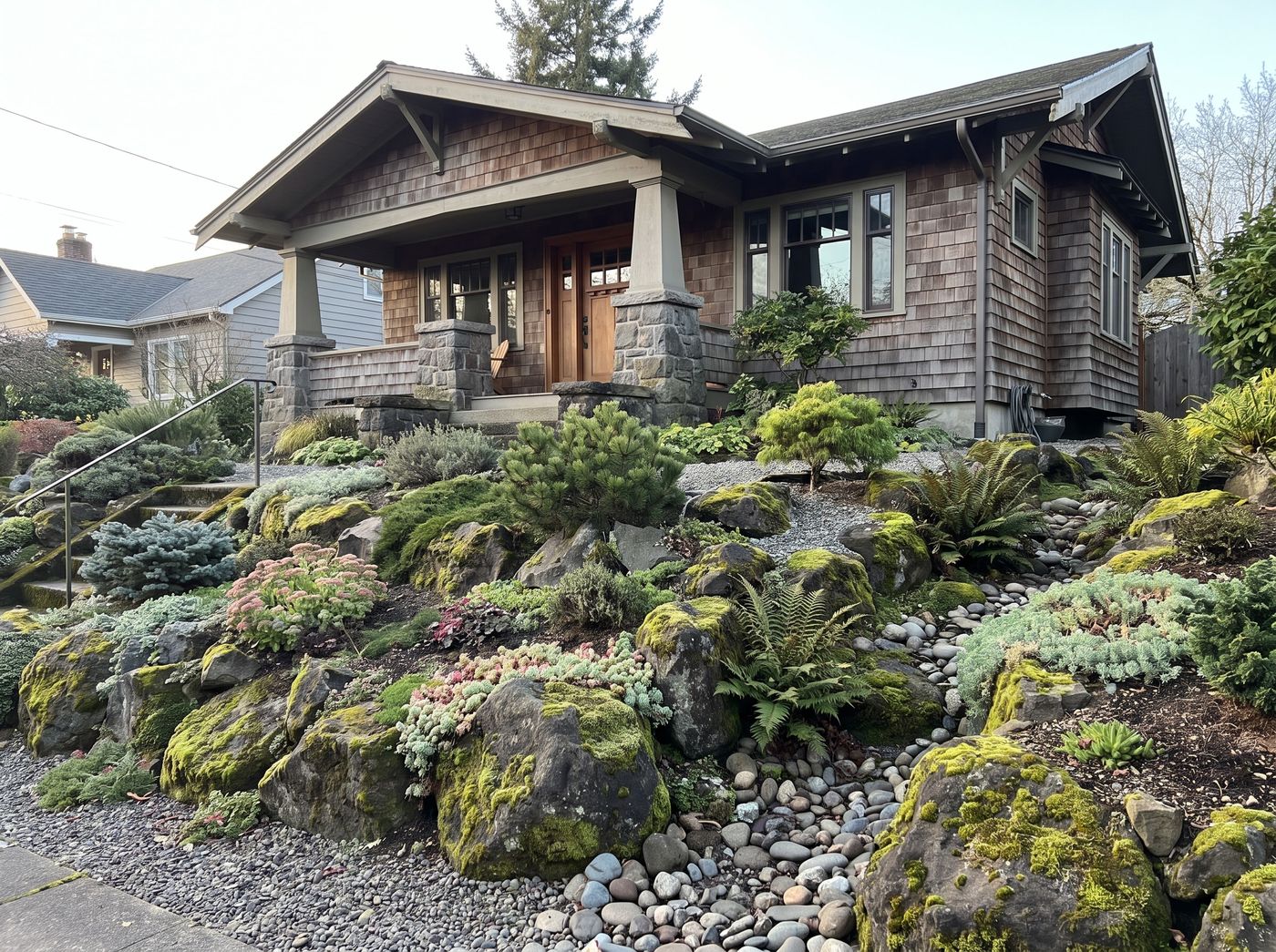 Craftsman Rock Garden with Dry Stream