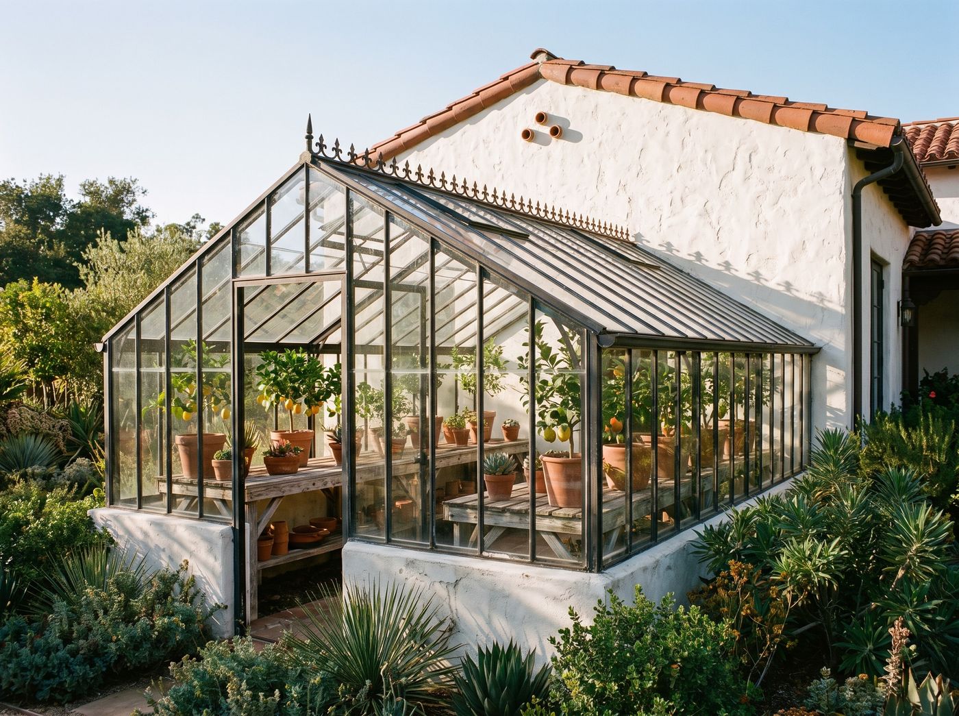 Lean-To Glasshouse with Potted Citrus