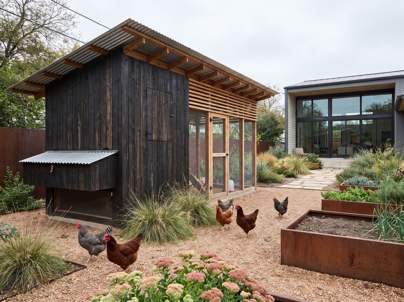 Modern Chicken Coop Built with Black Timber