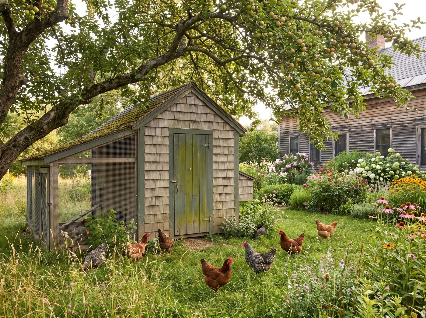 Shingled Chicken Coop with Enclosed Run