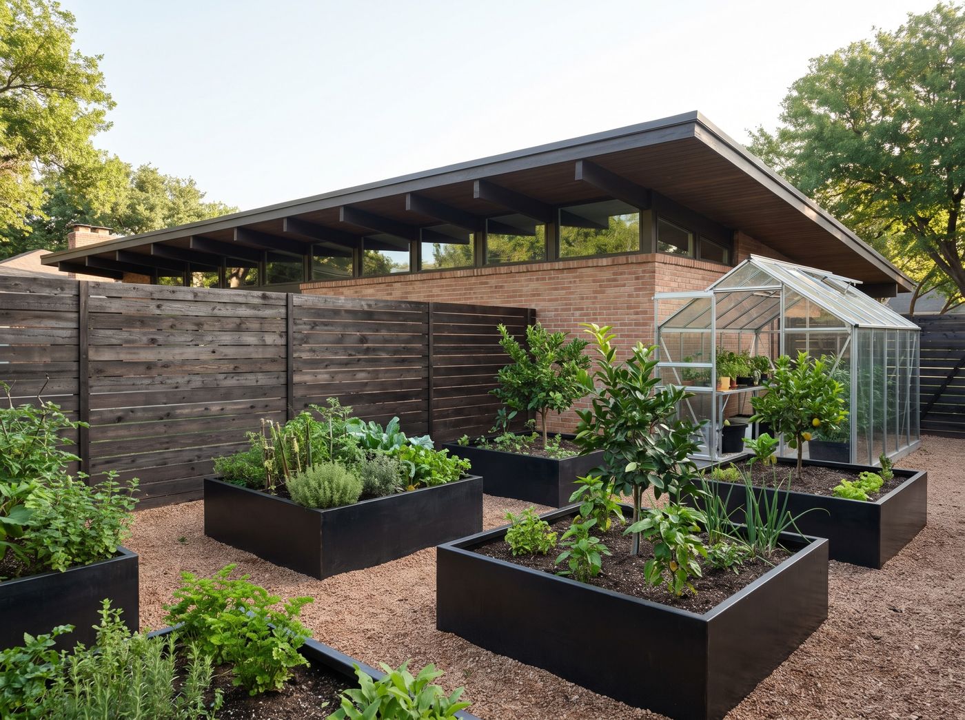 Vegetable Garden Featuring Black Raised Beds