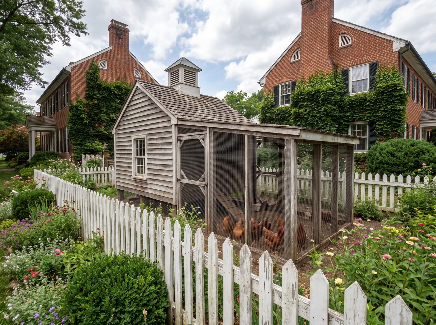 Weathered Chicken Coop Behind Picket Fence