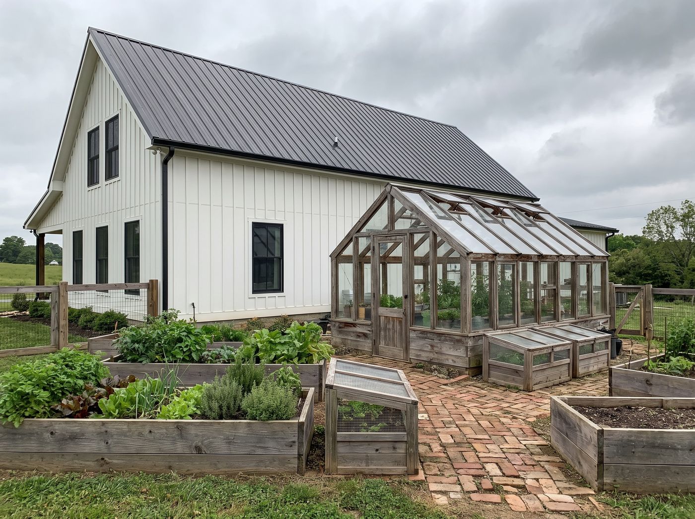 Weathered Timber Greenhouse and Raised Beds