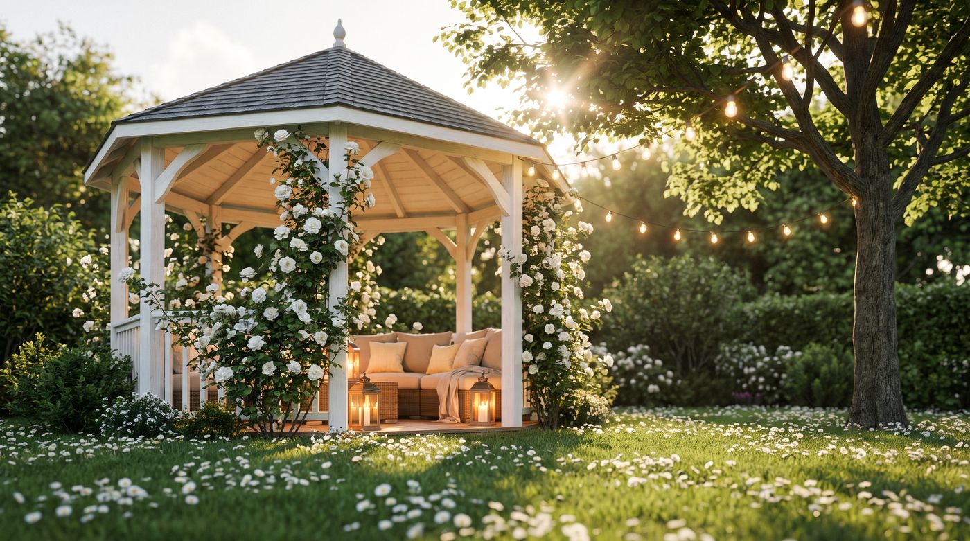 Wood Gazebo Under Oak Canopy