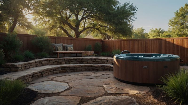 Cedar Hot Tub with Curved Stone Wall