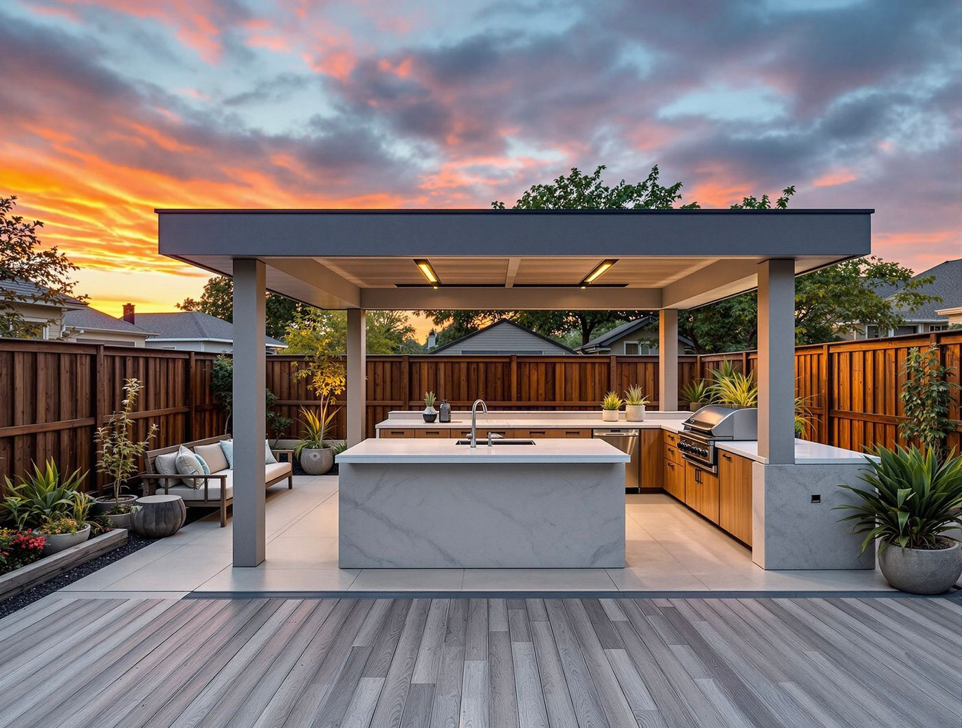 Marble Island Kitchen at Sunset