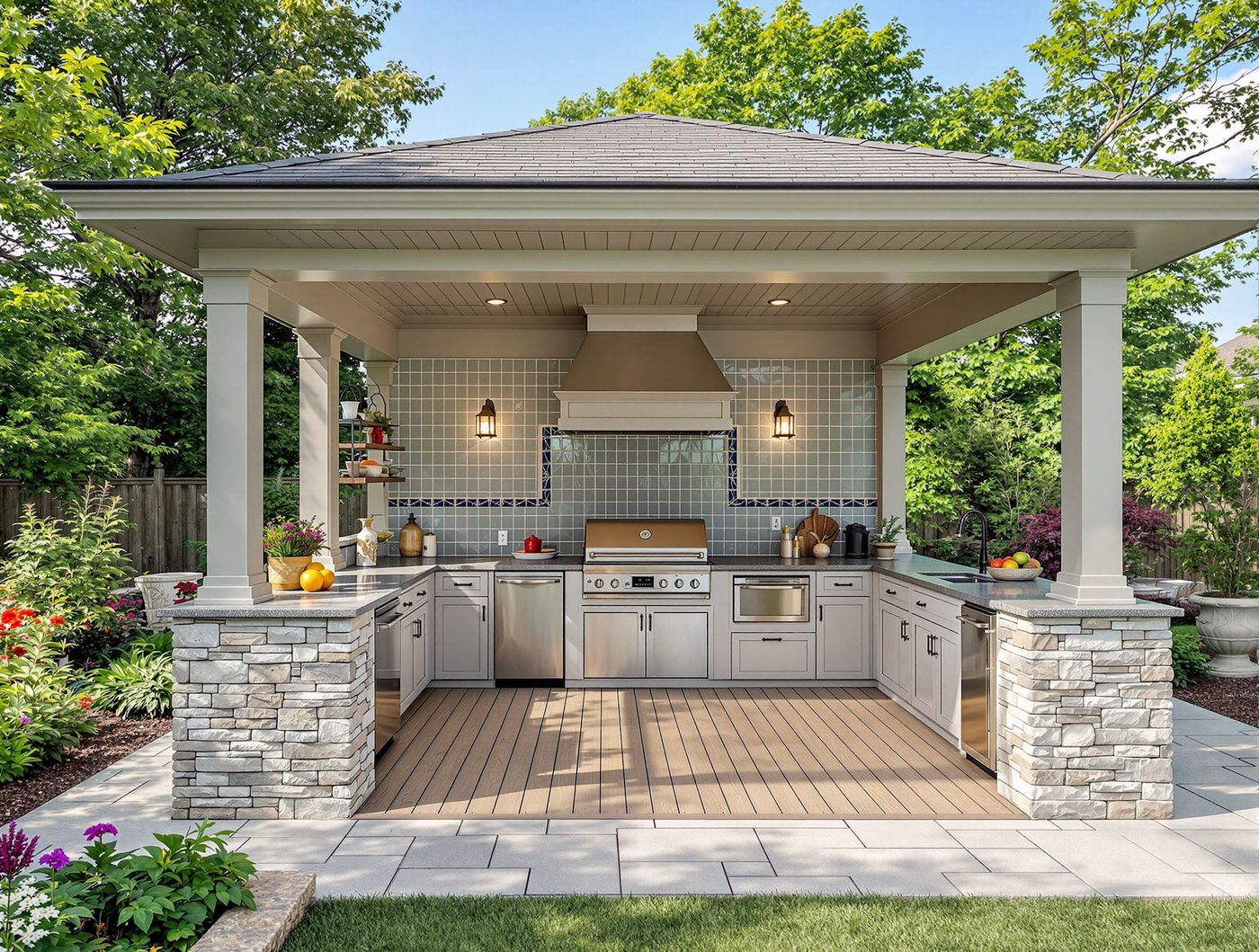 Gray Tile Kitchen with Mosaic Backsplash Accents