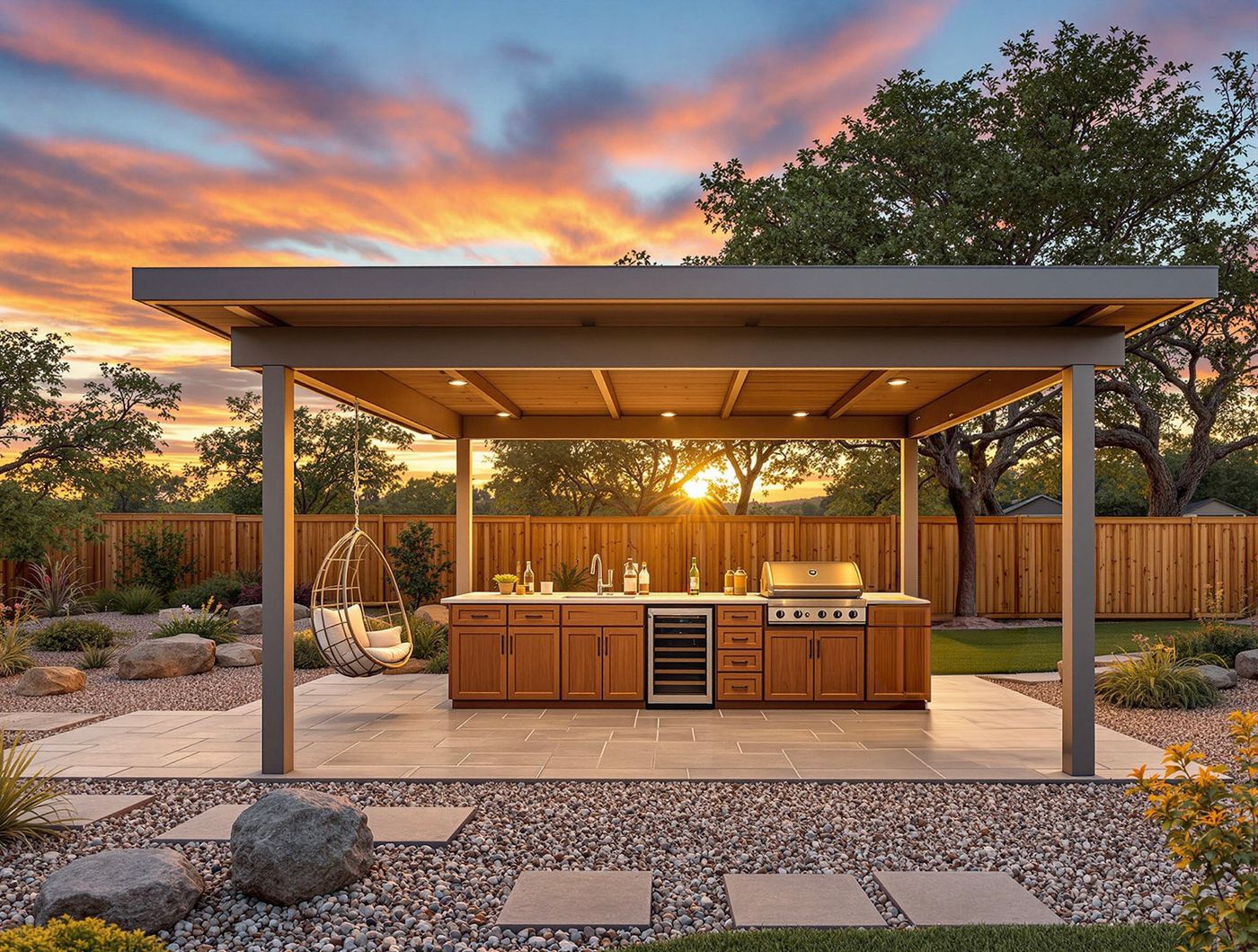 Flat-Roof Kitchen Bar at Sunset