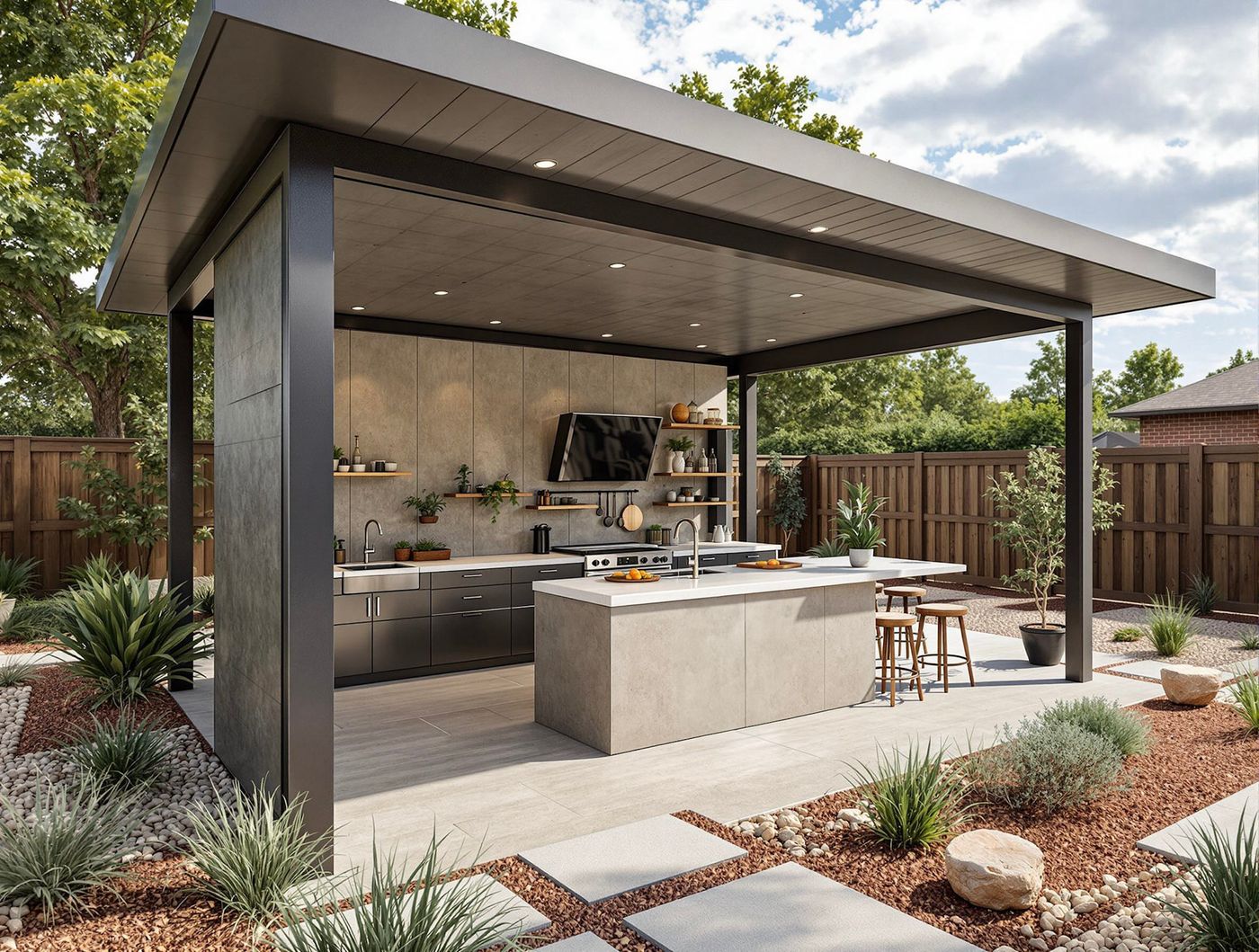 Angular Concrete Kitchen with Wall Mural