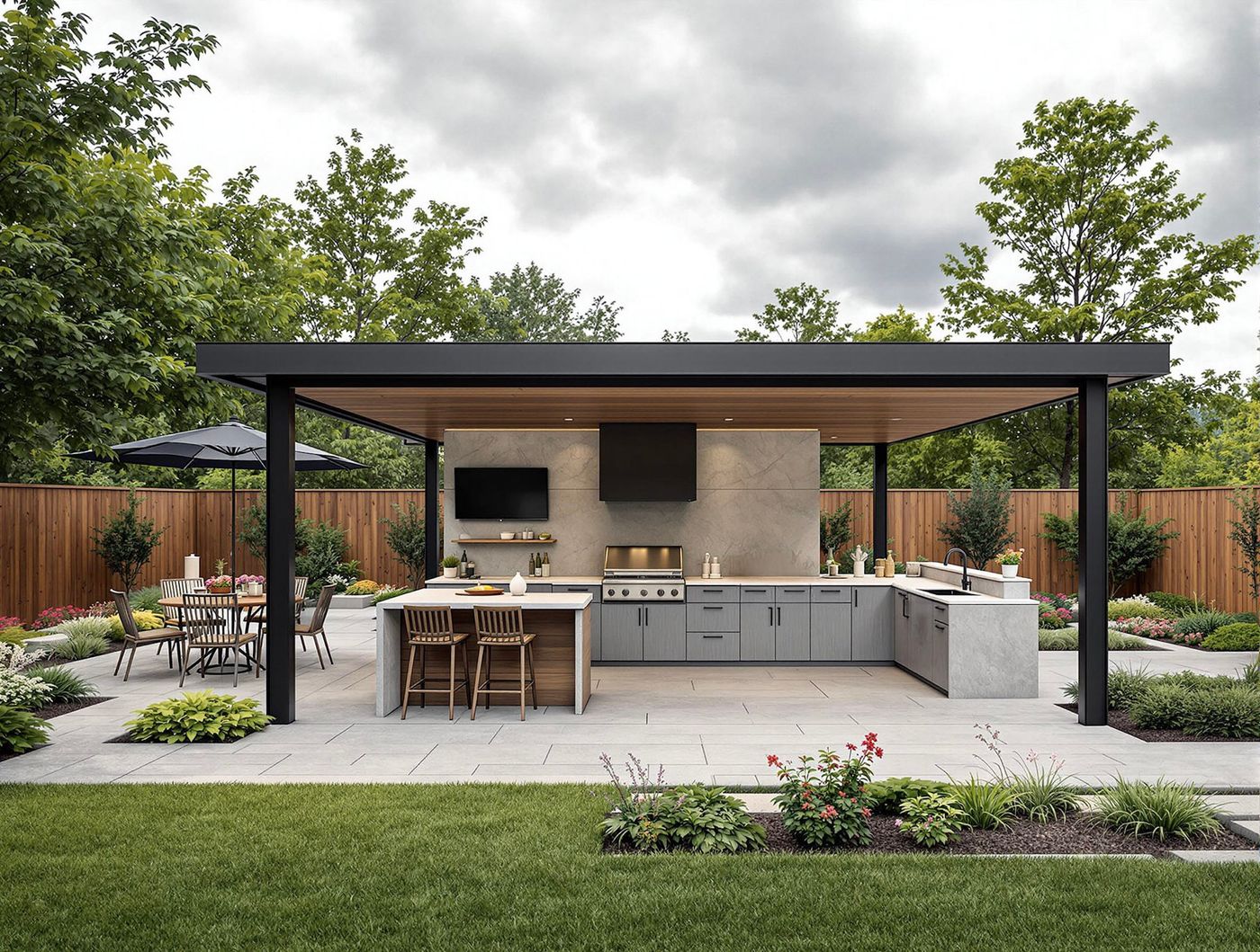 Gray Modern Kitchen with Dining Nook